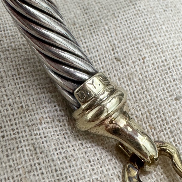 David Yurman 7mm Hook & Buckle Cable Cuff Bracelet .925 14K Gold Sz S - Picture 9 of 11